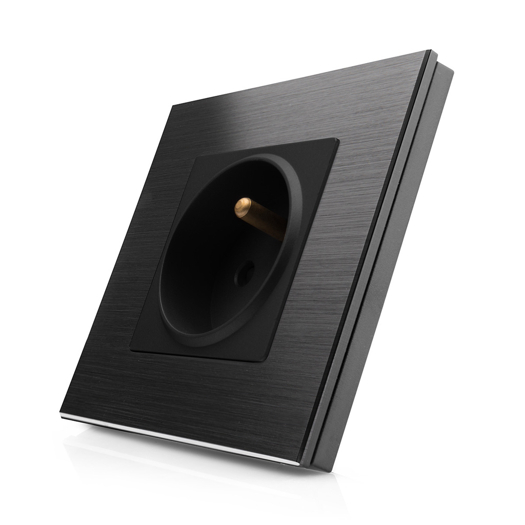 Kompletní zásuvka s hliníkovým rámečkem ROON R-1Socket-FR-ALU-BB