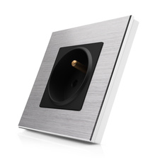 Kompletní zásuvka s hliníkovým rámečkem ROON R-1Socket-FR-ALU-SB
