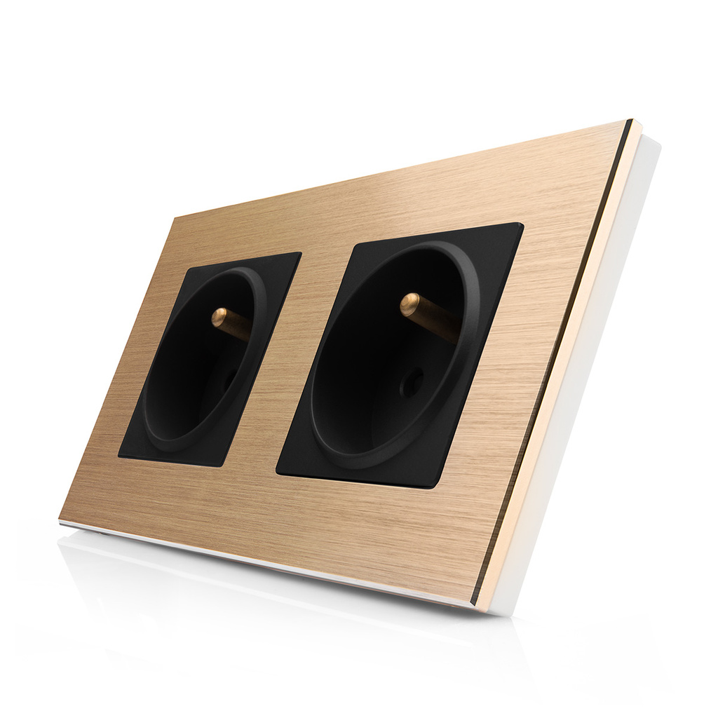 Kompletní dvojzásuvka s rámečkem z hliníku ROON R-2Socket-FR-ALU-GB