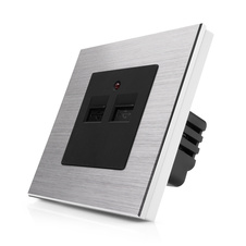 Kompletní USB nabíječka s hliníkovým rámečkem ROON R-Socket-USB-ALU-SB