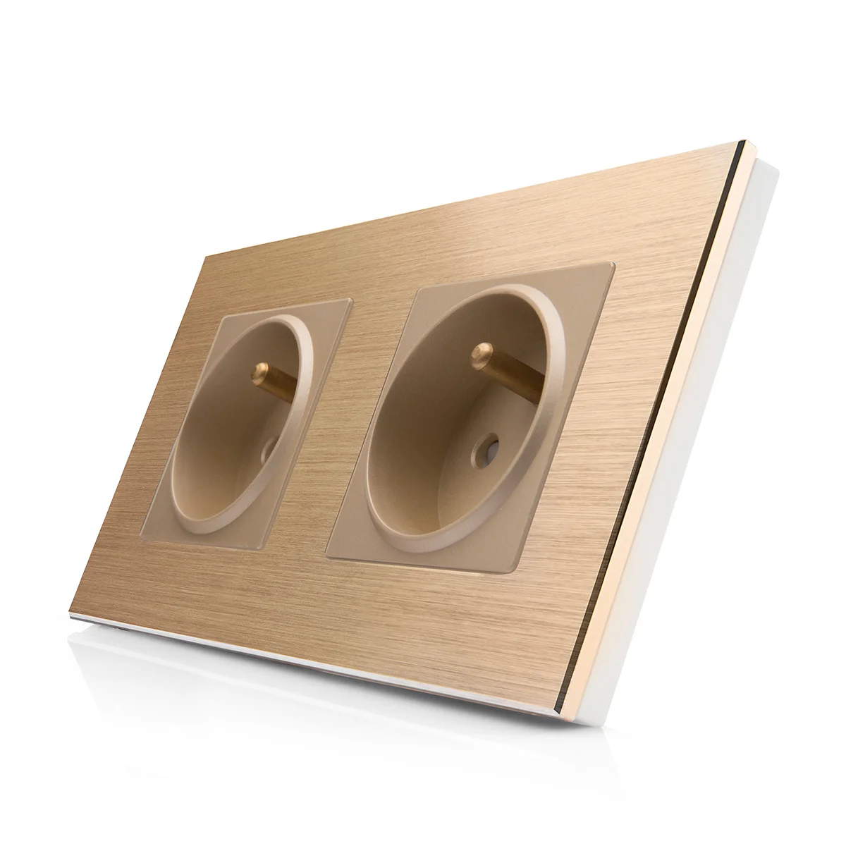Kompletní dvojzásuvka s rámečkem z hliníku ROON R-2Socket-FR-ALU-GG