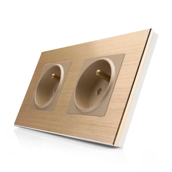 Kompletní dvojzásuvka 230V v hliníkovém rámečku R-2Socket-FR-ALU-GG