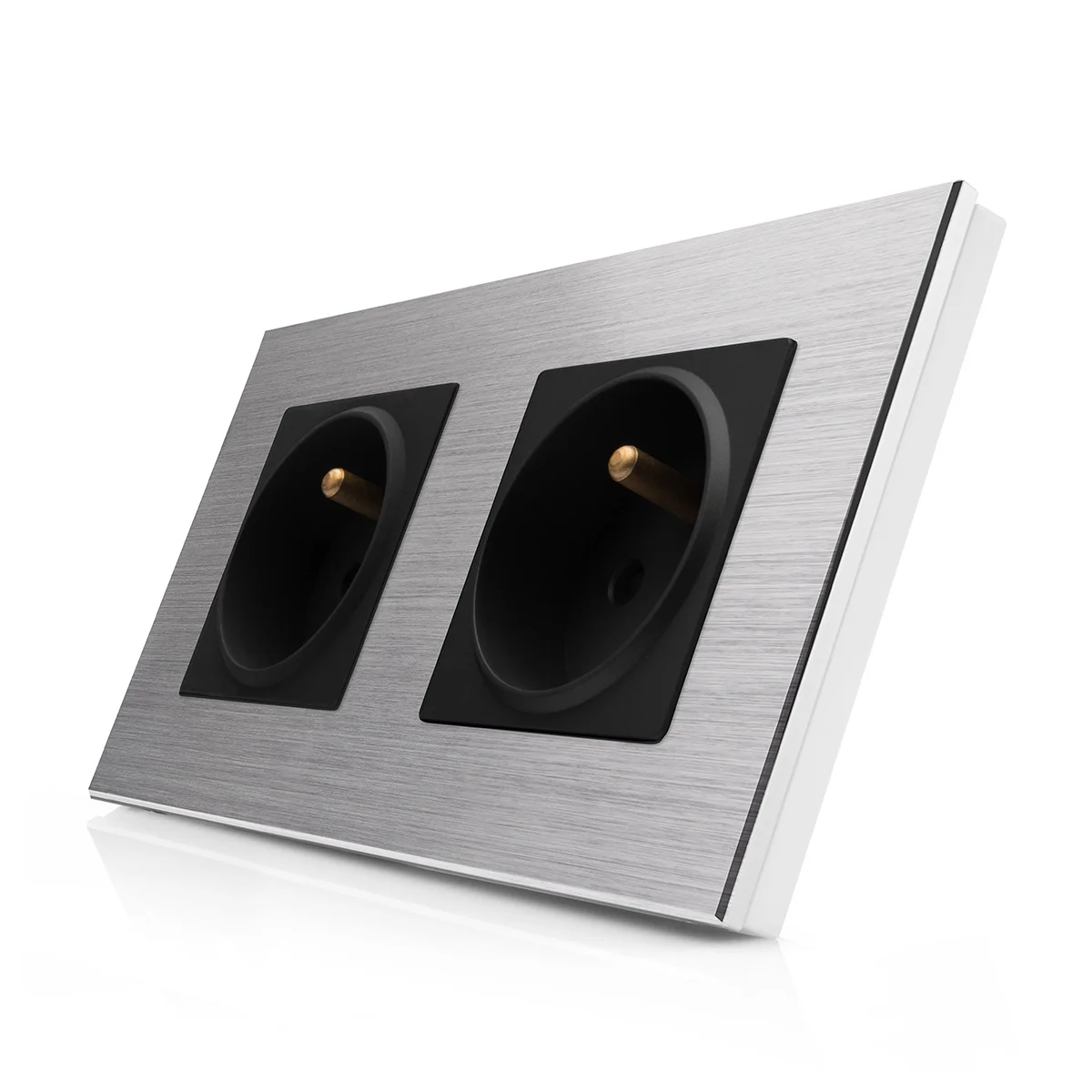 Kompletní dvojzásuvka s hliníkovým rámečkem ROON R-2Socket-FR-ALU-SB