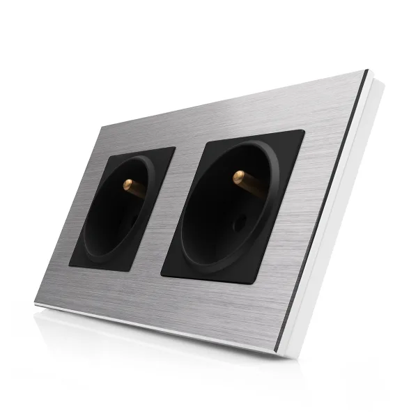 Kompletní dvojzásuvka 230V v hliníkovém rámečku R-2Socket-FR-ALU-SB