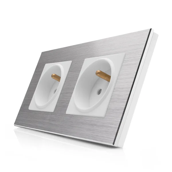 Kompletní dvojzásuvka 230V v hliníkovém rámečku R-2Socket-FR-ALU-SW