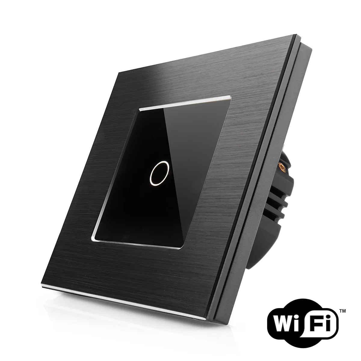 Dotykový vypínač z broušeného hliníku a skla ROON R-T601-wifi-ALU-BB