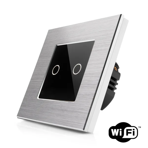 Dotykový dvojitý schodišťový vypínač z broušeného hliníku s wifi R-T602SW-ALU-SB