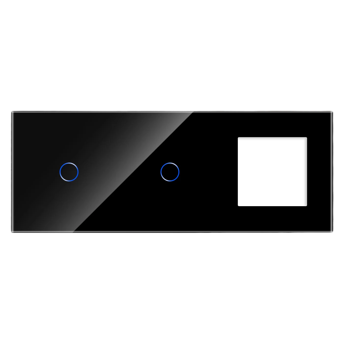 Skleněný panel pro 2 jednoduché vypínače a 1 zásuvkový modul ROON - R-1C/1C/SR-B Black Sklo
