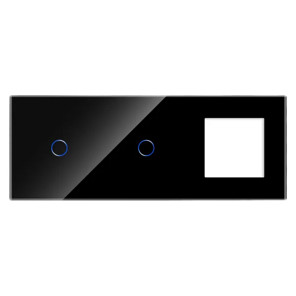 Skleněný panel pro 2 jednoduché vypínače a 1 zásuvkový modul ROON - R-1C/1C/SR-B