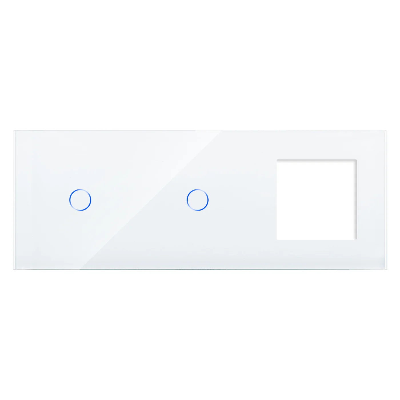 Skleněný panel pro 2 jednoduché vypínače a 1 zásuvkový modul ROON - R-1C/1C/SR-W White Sklo