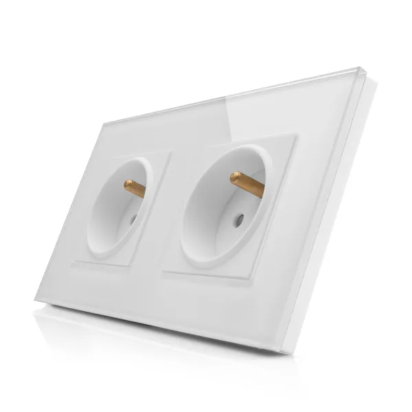 Kompletní dvojzásuvka 230V ve skleněném rámečku R-2Socket-FR-WW