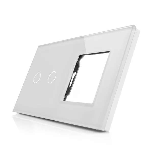 Skleněný panel pro dvojitý vypínač a 1 zásuvkový modul ROON - R-2C/SR-W