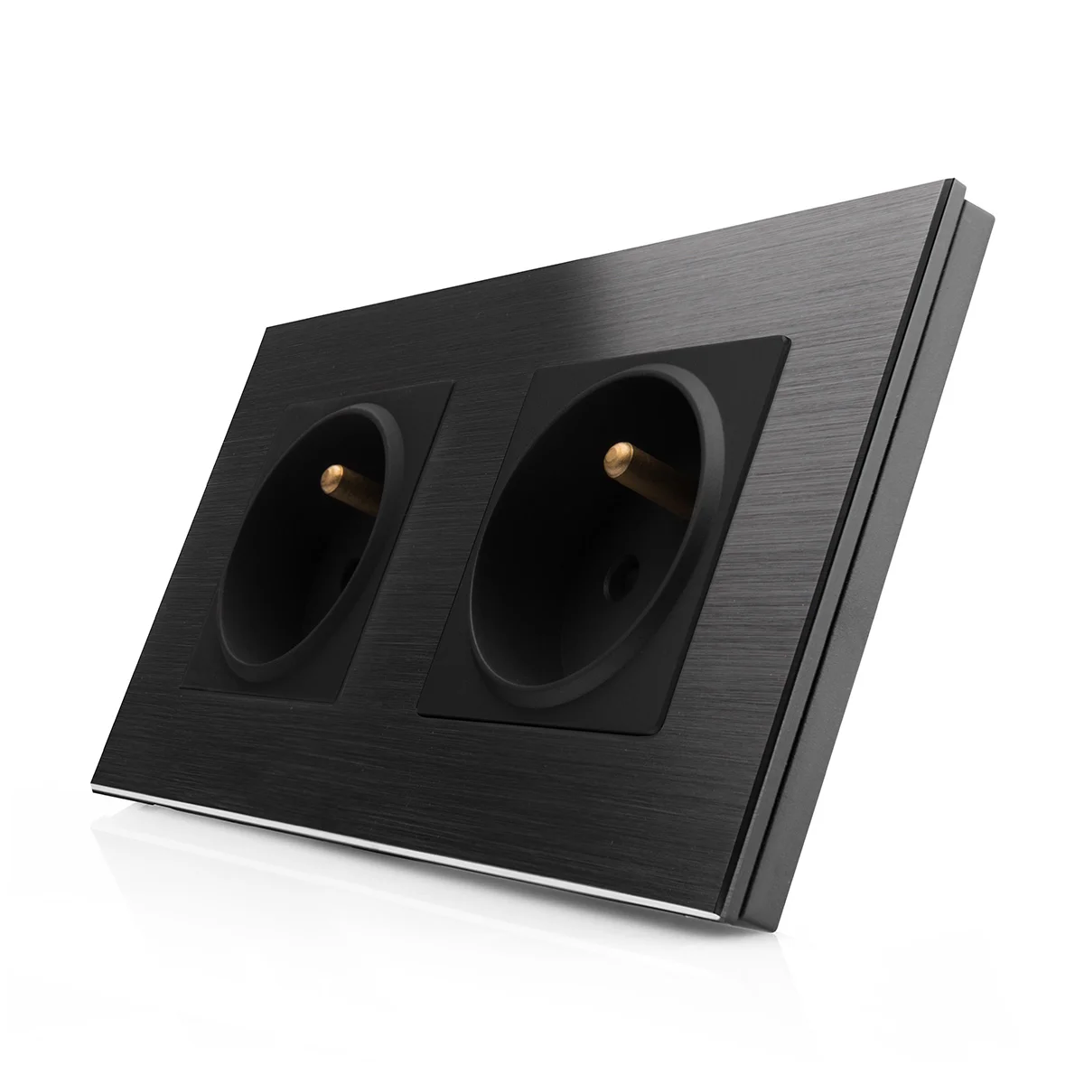 Kompletní dvojzásuvka s rámečkem z broušeného hliníku ROON R-2Socket-FR-ALU-BB