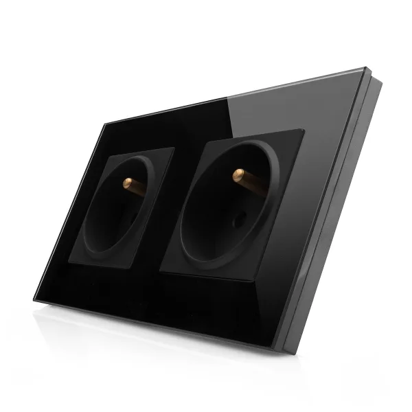 Kompletní dvojzásuvka 230V ve skleněném rámečku R-2Socket-FR-BB